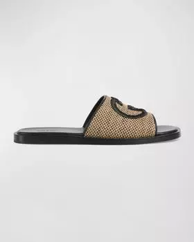 Мужские кожаные шлепанцы с блокировкой G Gucci, цвет Porpora/Ne