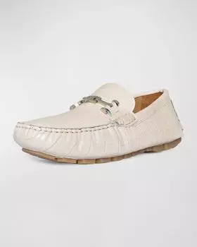 Мужские кожаные туфли Basilio с металлической битой и тиснением под крокодила Donald J Pliner, цвет Ice