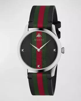 Мужские кожаные веб-часы Gucci, цвет Black/Green