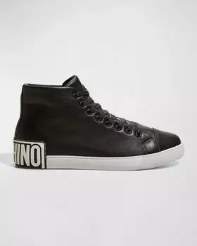 Мужские кожаные высокие кеды с логотипом Maxi Moschino, цвет Black