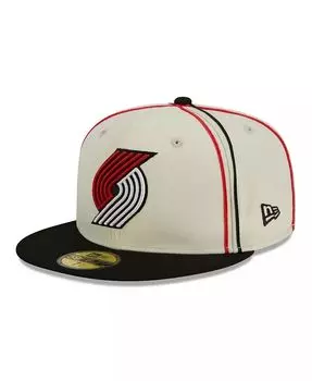 Мужские кремовые/черные брюки Portland Trail Blazers с окантовкой, двухцветная шляпа 59FIFTY New Era, белый
