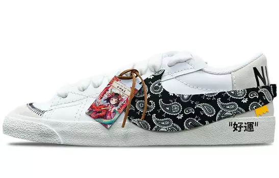 Мужские кроссовки для скейтбординга Nike Blazer, JUMBO LOW-TOP BLACK BOTTOM SMALL GRAY FLOWER