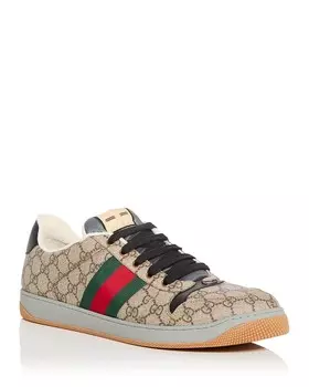 Мужские кроссовки Gucci Screener из ткани и кожи, коричневый/бежевый