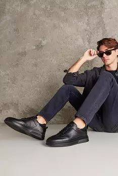 Мужские кроссовки из натуральной кожи 131987Z143A Черные Ziya Ayakkab