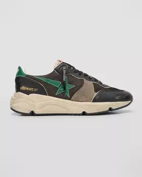 Мужские кроссовки из сетки и кожи для бега на подошве Golden Goose, цвет Black/Green/Brown