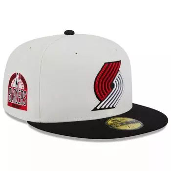 Мужские кроссовки New Era кремового/черного цвета Portland Trail Blazers в стиле ретро City Conference с боковой нашивкой 59FIFTY Облегающая шляпа