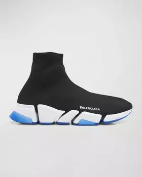 Мужские кроссовки Speed 2.0 из трикотажного носка Balenciaga, цвет 1094 Black/Whit/Cl Az Blu