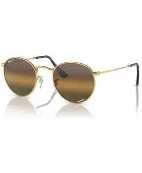Мужские круглые металлические поляризационные солнцезащитные очки Chromance, зеркальный градиент RB3447 Ray-Ban, золото