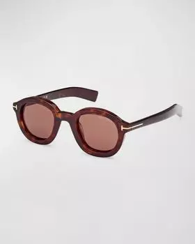 Мужские круглые солнцезащитные очки из ацетата Raffa TOM FORD, цвет Shiny Dark Havana Brown Lenses