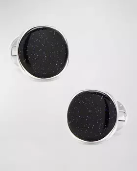 Мужские круглые запонки из стерлингового серебра с синим золотым камнем Cufflinks Inc.