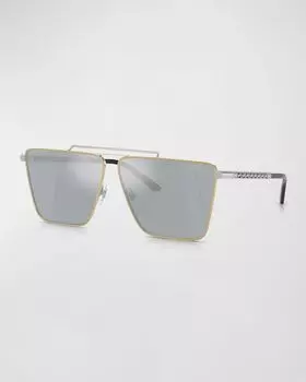 Мужские квадратные металлические солнцезащитные очки с двойной перемычкой Versace, цвет Blu Mirror