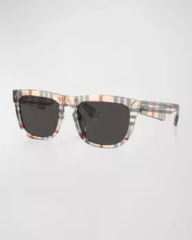Мужские квадратные солнцезащитные очки из ацетата be4431u Burberry, цвет Rbbr Gnmtl
