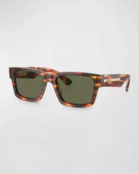 Мужские квадратные солнцезащитные очки из ацетата Prada, цвет Green Tort