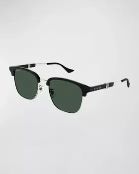 Мужские квадратные солнцезащитные очки из металла и ацетата Gucci, цвет Shiny Silver With Black Eyebrows