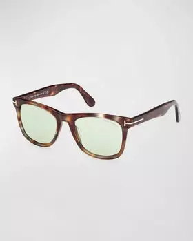 Мужские квадратные солнцезащитные очки Kevyn из ацетата TOM FORD, цвет Shiny Vintage Light Havana Photochromic Green Lenses