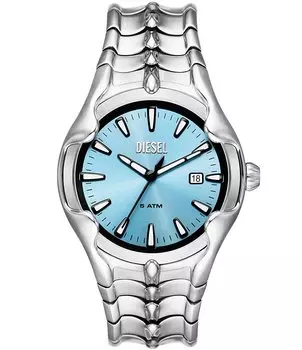 Мужские кварцевые аналоговые часы Diesel Vert с тремя стрелками и браслетом из нержавеющей стали, серебро