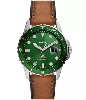 Мужские кварцевые аналоговые часы Fossil 42 мм с коричневым кожаным ремешком