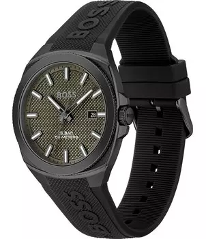 Мужские кварцевые аналоговые часы Hugo Boss Walker с черным силиконовым ремешком, черный