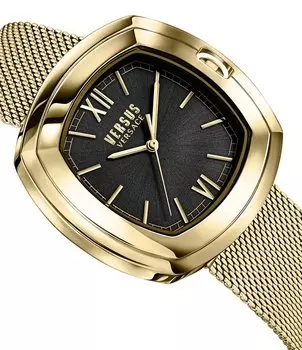 Мужские кварцевые аналоговые золотые часы Versus By Versace U and Me с сетчатым браслетом из нержавеющей стали, золотой