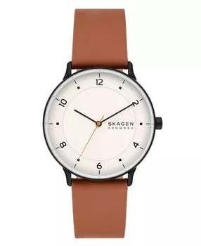Мужские кварцевые часы Riis с тремя стрелками, средние коричневые кожаные, 40 мм Skagen