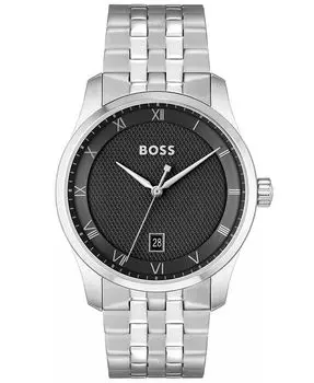 Мужские кварцевые часы с базовым календарем, серебристые из нержавеющей стали, 41 мм Hugo Boss, серебро