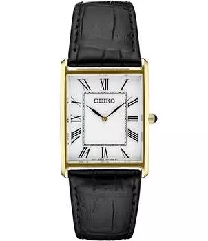 Мужские кварцевые часы Seiko Essential с черным кожаным ремешком, черный