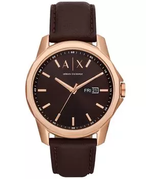 Мужские кварцевые коричневые кожаные часы Day-Date с тремя стрелками, 44 мм Armani Exchange
