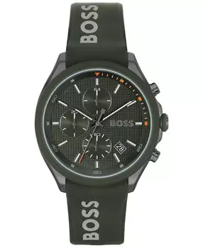 Мужские кварцевые модные часы с хронографом, зеленый силиконовый ремешок, 44 мм BOSS