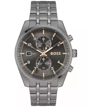 Мужские кварцевые модные часы Skytraveller с хронографом и ионным покрытием, серая сталь, 44 мм Hugo Boss, серый