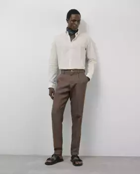 Мужские льняные брюки прямого кроя со складками Roberto Verino, коричневый