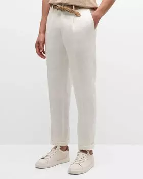 Мужские льняные брюки с одинарными складками Brunello Cucinelli, цвет Off White