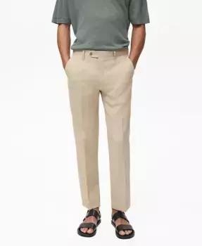 Мужские льняные брюки Slim-Fit MANGO, коричневый