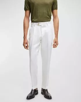 Мужские льняные брюки со складками BOSS, цвет Wht