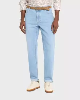 Мужские легкие потертые джинсы с 5 карманами стрейч Brunello Cucinelli, цвет Light Wash Blue