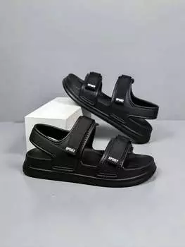 Мужские летние тапочки для родителей и детей, уличные пляжные сандалии на толстой подошве для пар, дышащие пляжные сандалии с ремешком на липучке, черный