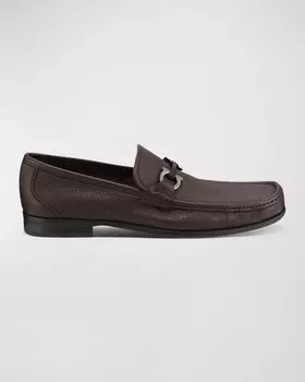 Мужские лоферы Gancini Grandioso из зерненой телячьей кожи Ferragamo, цвет Brown