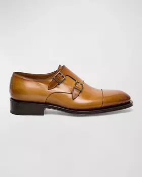 Мужские лоферы Ira Double Monk Santoni, цвет Brown
