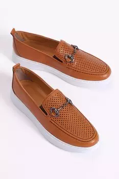 Мужские лоферы из натуральной кожи светло-коричневого цвета с пряжкой спереди TONNY BLACK, коричневый