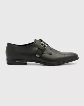 Мужские лоферы из сафьяновой кожи с ремешками-монками Prada, цвет Nero