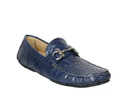 Мужские лоферы Salvatore Ferragamo из крокодиловой кожи с пряжкой Horsebit, цвет Dark Blue