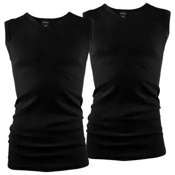 Мужские майки, комплект из 2 шт. | Майка Business с V-образным вырезом | тонкое ребро | Черный BLACK SNAKE, цвет schwarz