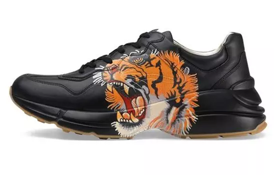 Кроссовки GUCCI Rhyton Tiger Print Leather Sneakers