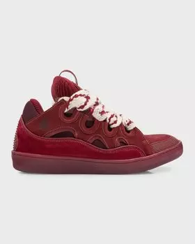 Мужские массивные низкие кеды из замши Curb Lanvin, цвет 39 - Burgundy