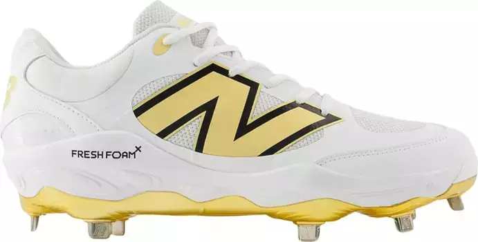 Мужские металлические бейсбольные бутсы New Balance Fresh Foam X 3000 V7, белый/золотой