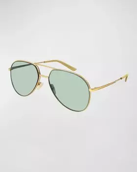 Мужские металлические солнцезащитные очки-авиаторы Gucci, цвет Gold