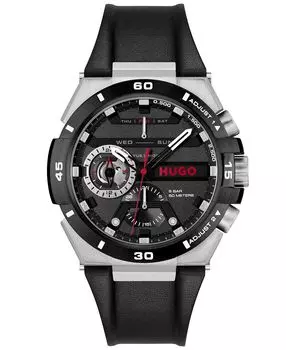 Мужские многофункциональные черные кожаные часы Wild Quartz 46 мм HUGO