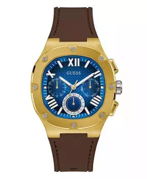 Мужские многофункциональные коричневые силиконовые часы 42 мм GUESS, коричневый