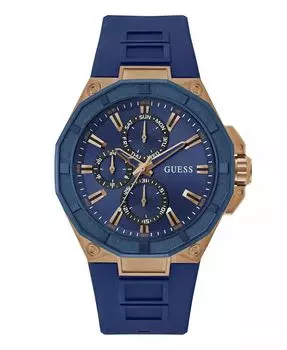 Мужские многофункциональные синие силиконовые часы 46 мм GUESS, синий