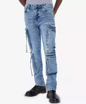 Мужские модные джинсы прямого кроя с застежкой-молнией по всей длине и накладными кармами Raw X, синий