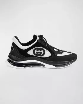Мужские модные кроссовки Gucci Run из сетки и замши, цвет Blkgrygrn